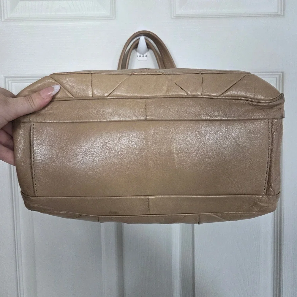 Marc Jacobs Quilted Leather Satchel Bag Tan Beige Gold Chain Italian Designer